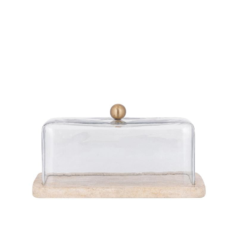 Taartplateau Lyron Naturel Travertin Rechthoekig Glas Bell PTMD