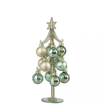 Kerstboom + Ballen Glas Muntgroen/Lichtblauw Set van 2 J-Line