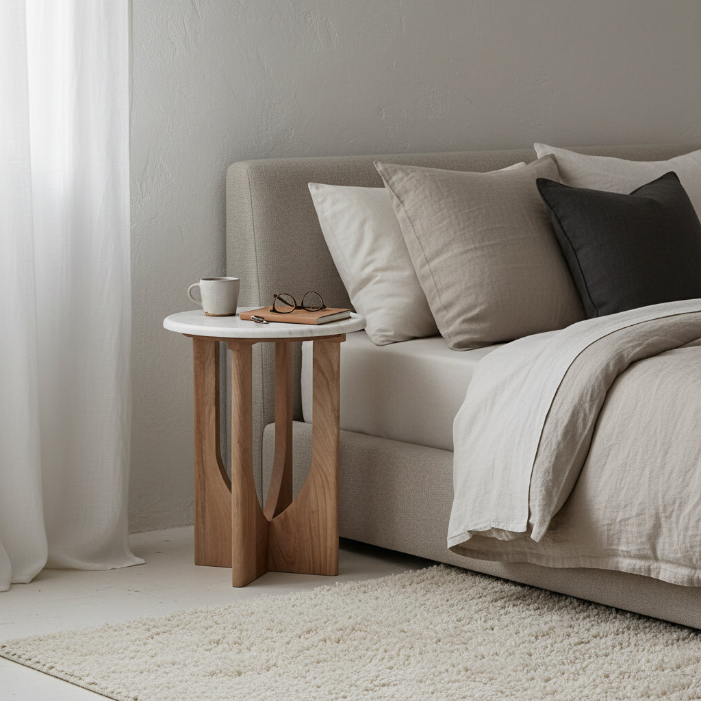 Kuching Bijzettafel Marmer Wit Raw Materials