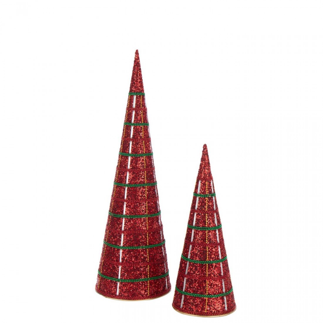 Kegel Ijzer/Kralen Kerstrood Set van 2 J-Line