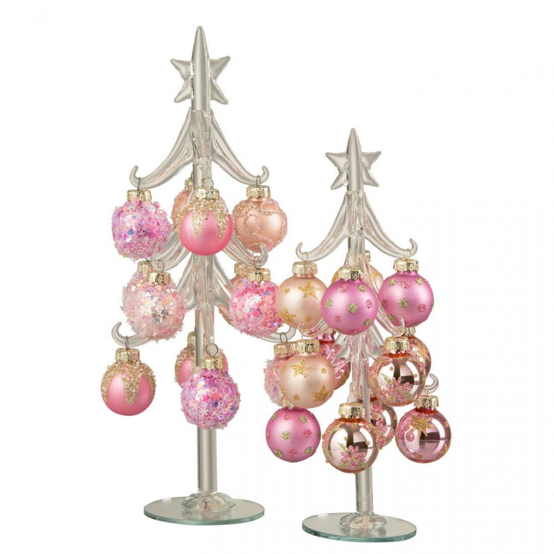 Kerstboom + Ballen Glas Roze/Transparant Large J-Line