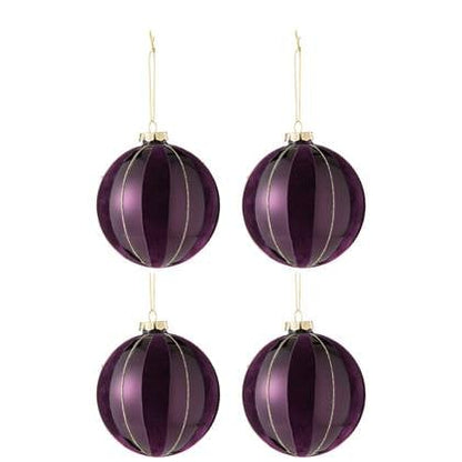 Doos Van 4 Kerstbal Lijnen Fluweel/Glas Mauve/Goud J-Line