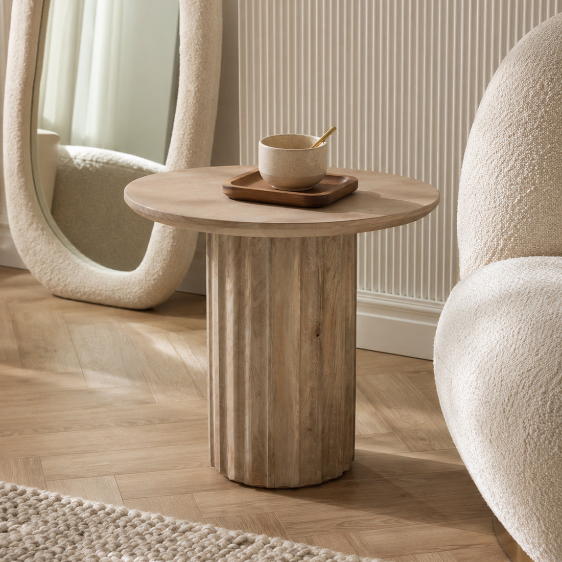 Bijzettafel Bullnose Reversed Fluted Naturel Ø50cm Raw Materials
