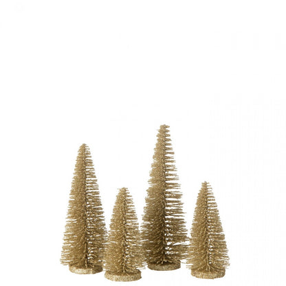 Doos Met 4 Kerstboom Decoratief Glitter Kunststof Lichtgoud J-Line