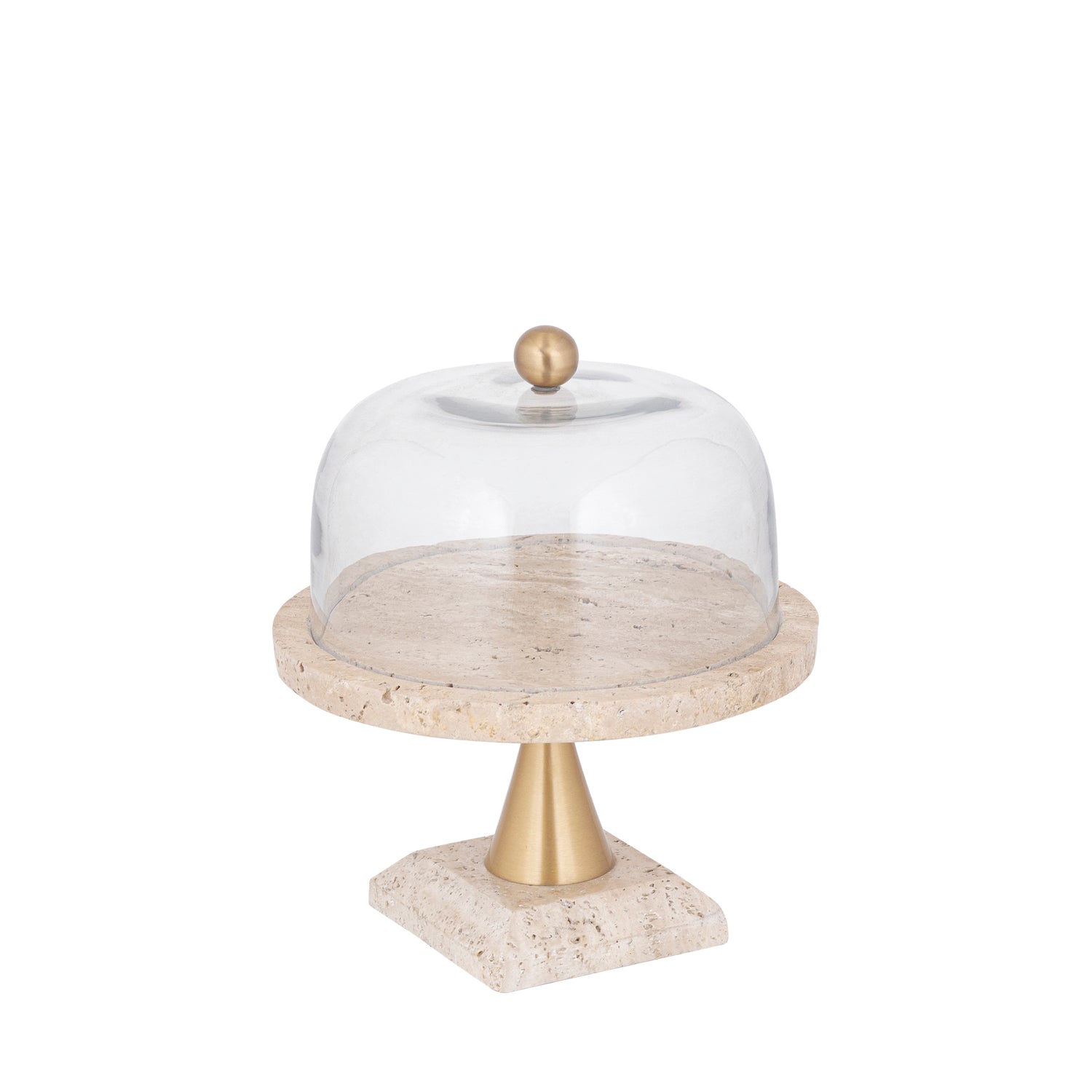 Taartplateau Lyron Naturel Travertin Rond Glas Bell Small PTMD