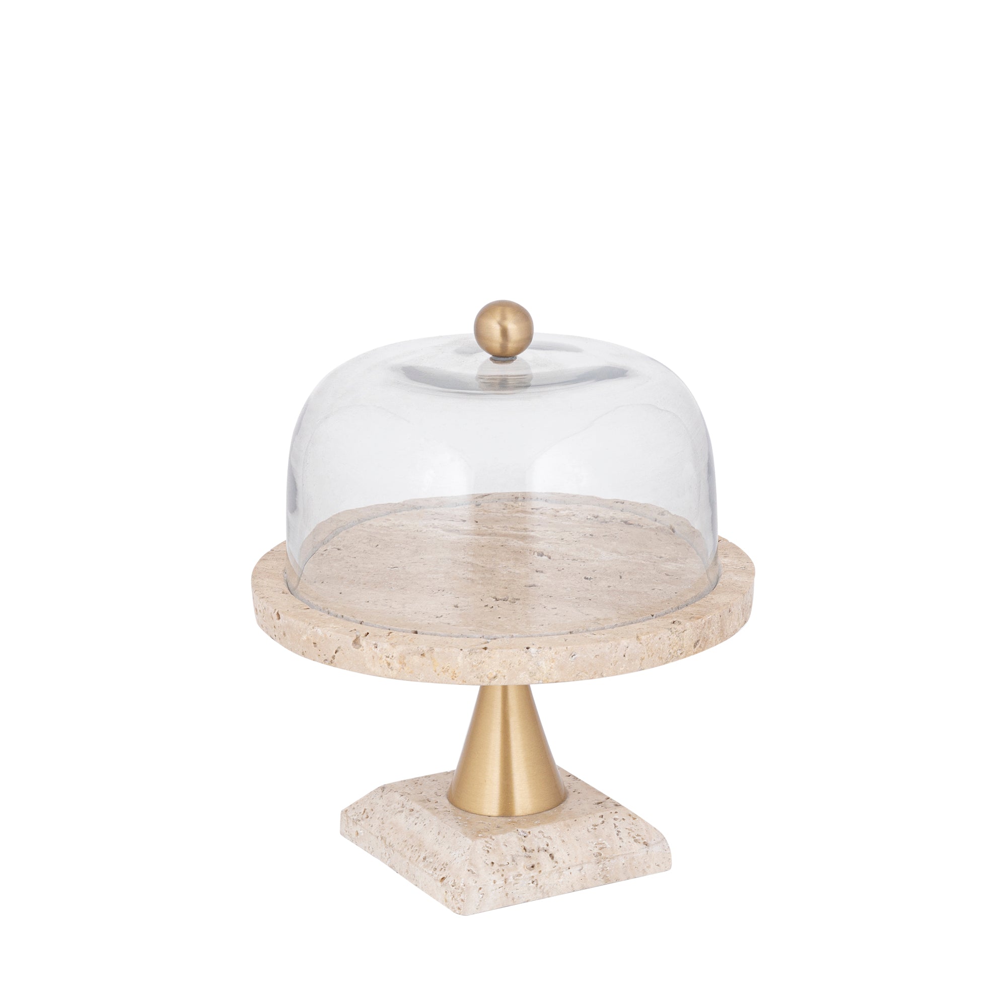 Taartplateau Lyron Naturel Travertin Rond Glas Bell Small PTMD