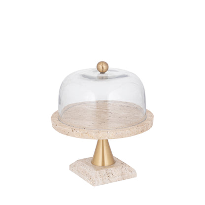 Taartplateau Lyron Naturel Travertin Rond Glas Bell Small PTMD