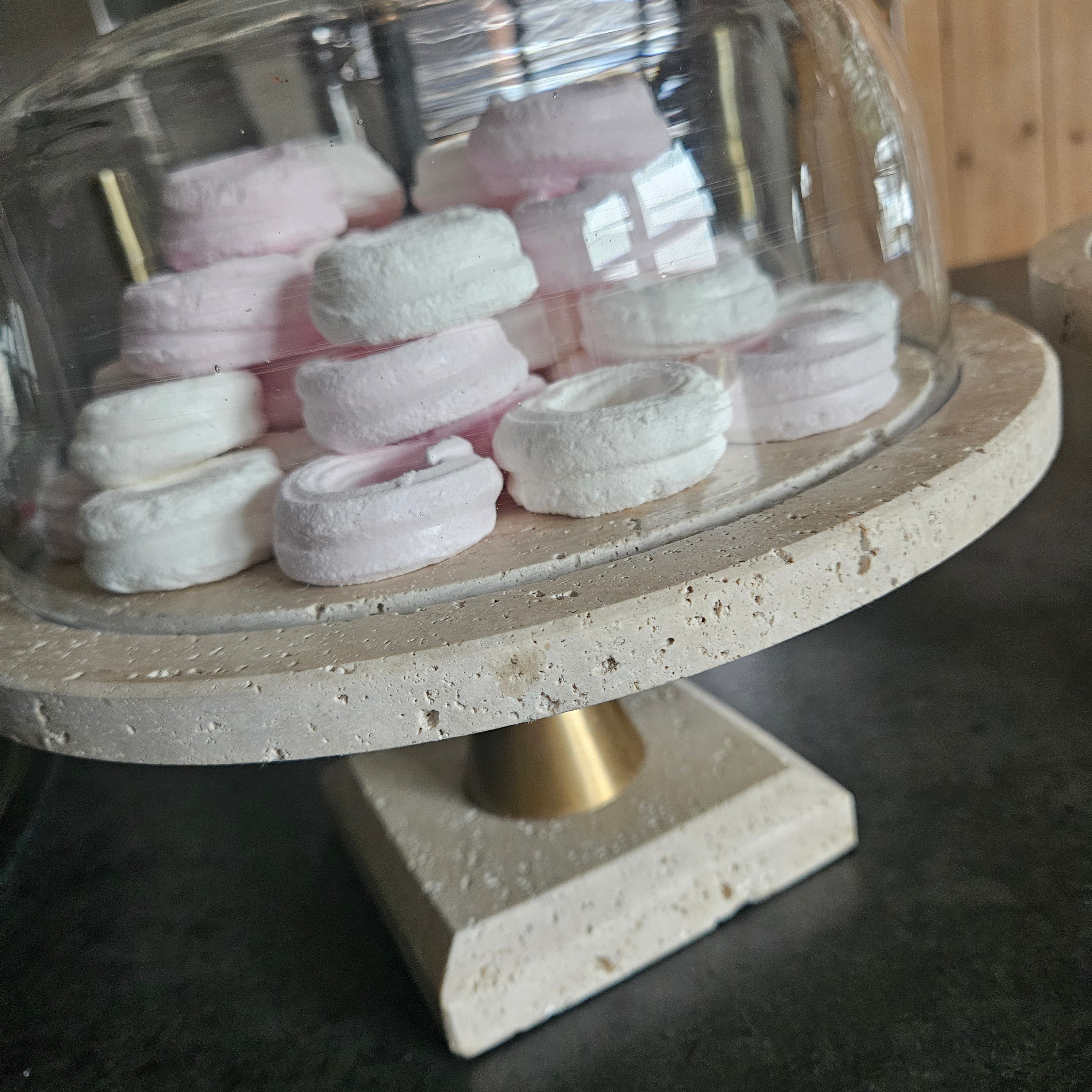 Taartplateau Lyron Naturel Travertine Rond Glas Bell Large PTMD