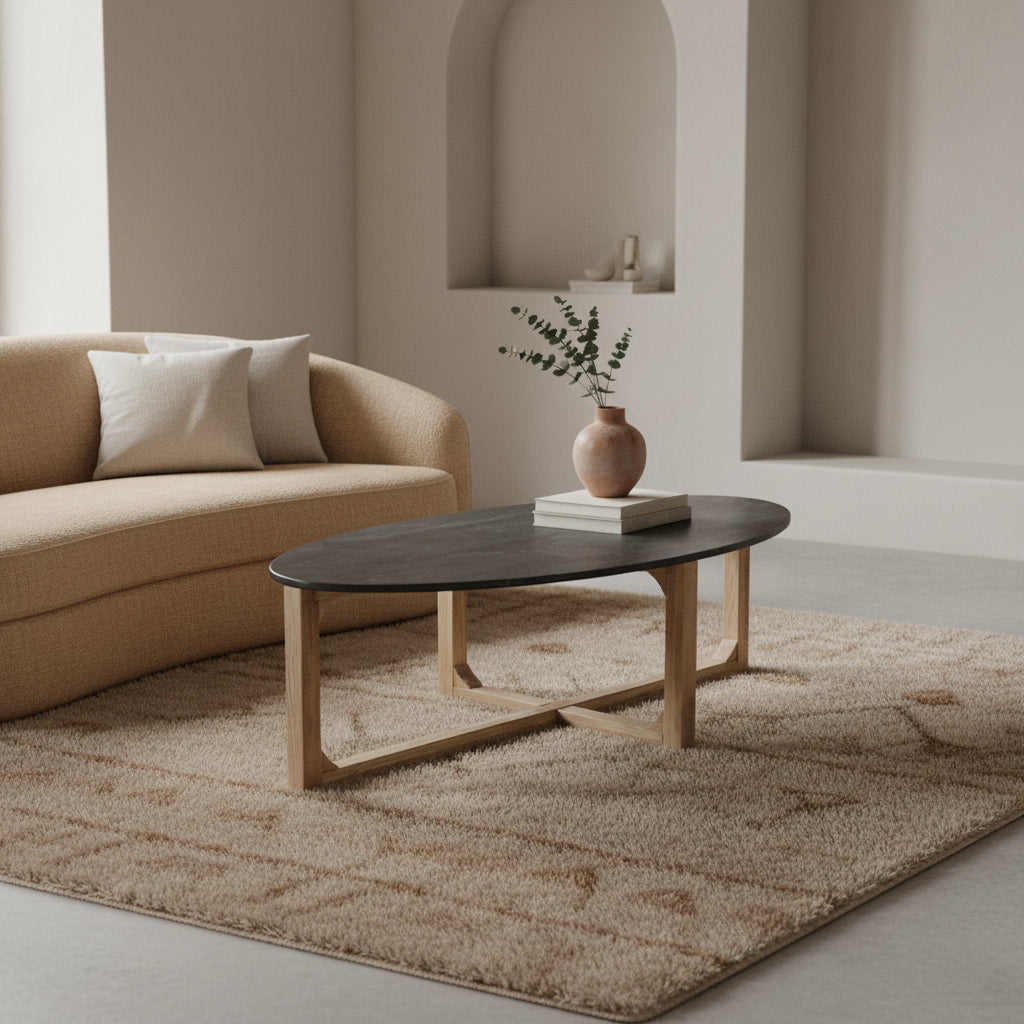 Marmeren Salontafel Ovaal Zwart Raw Materials