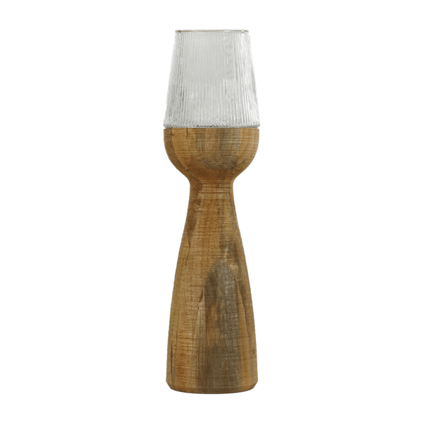 ARBRE - Windlicht/vaas - Mango hout / glas - DIA 22 x H 33 cm - Naturel Pomax