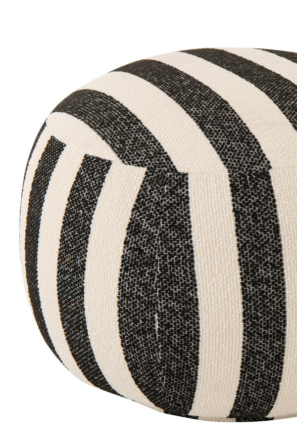 Poef Gestreept Multiplex Zwart/Gebroken Wit J-Line
