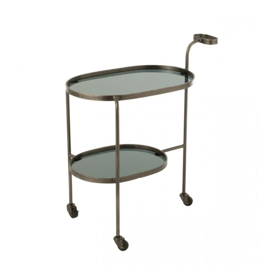 Serveerkar Ovaal 2niv Ijzer/Glas Grijs J-Line