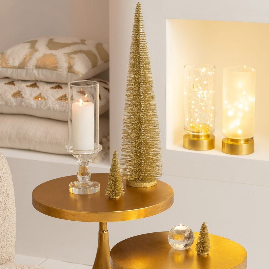 Doos Met 4 Kerstboom Decoratief Glitter Kunststof Lichtgoud J-Line