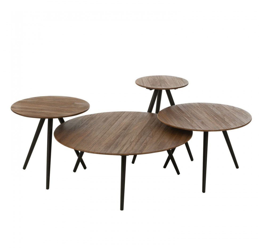 Set Van 4 Bijzettafel Rond Gerecycleerd Teak Naturel J-Line