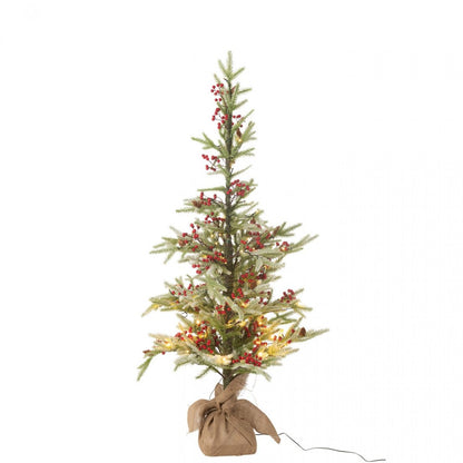 Kerstboom + Jute Zak + Led Kunststof Sneeuw Groen/Rood Small H130cm J-Line