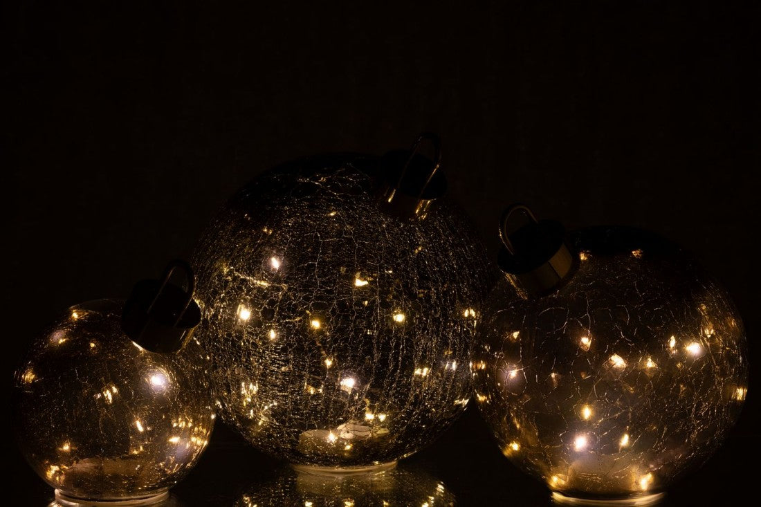 Kerstbal Led Glas Zwart Set van 3 J-Line