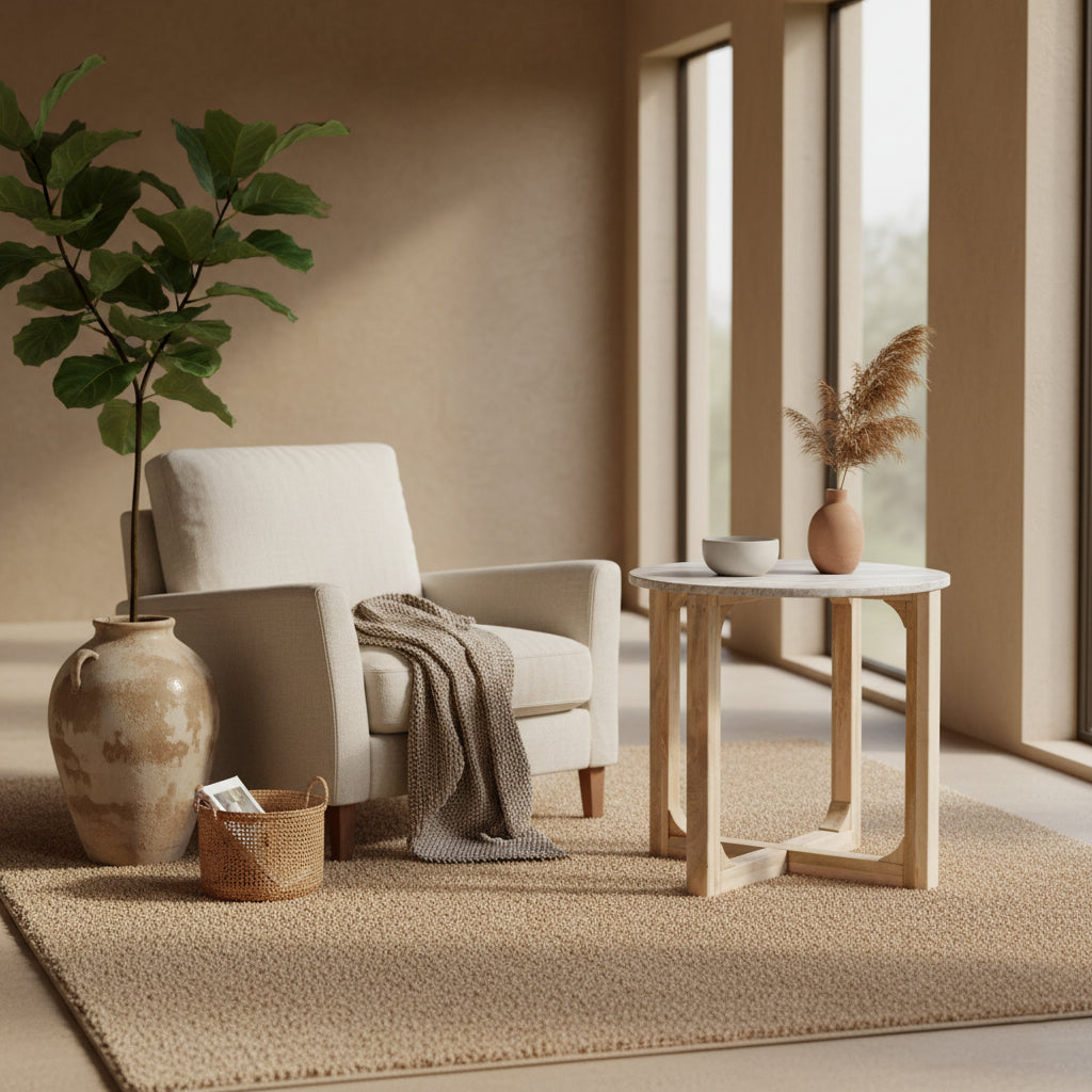 Marmeren bijzettafel rond bruin Raw Materials