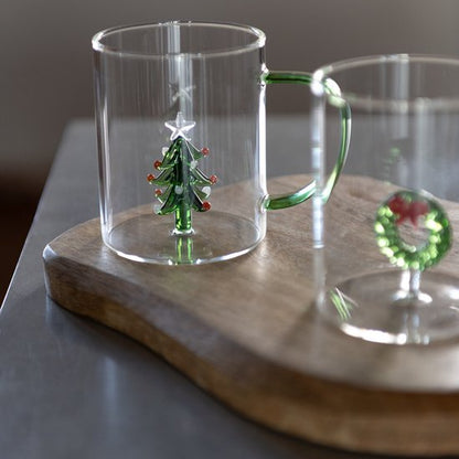 Drinkglas Sneeuwpop. Kerstboom, Krans Glas Transparant/Meerkleurig Set van 3 J-Line