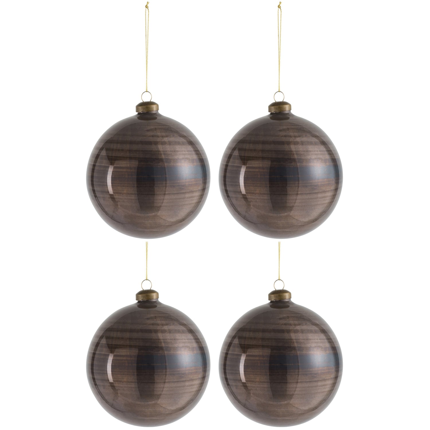 Doos Van 4 Kerstbal Glas Antiek Bruin Large J-Line