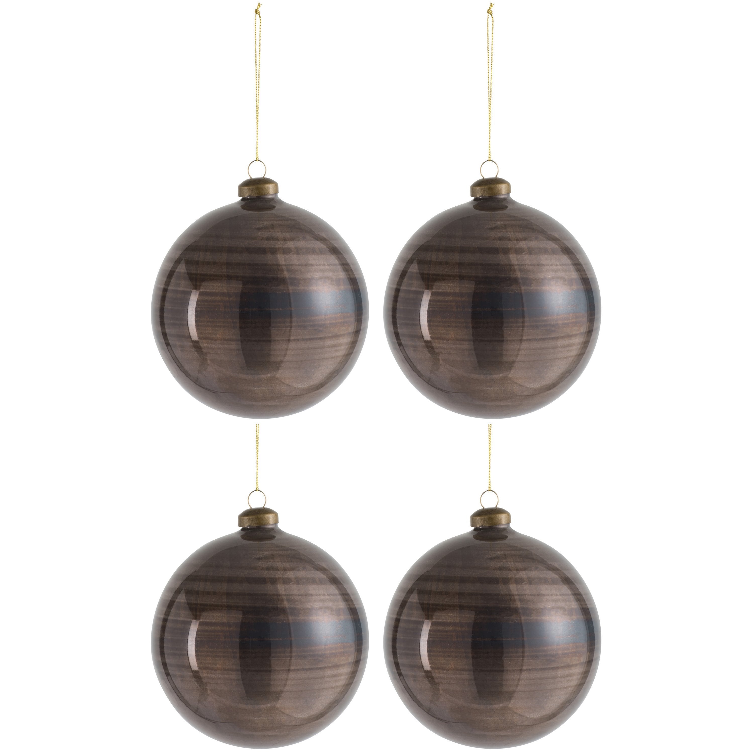 Doos Van 4 Kerstbal Glas Antiek Bruin Large J-Line
