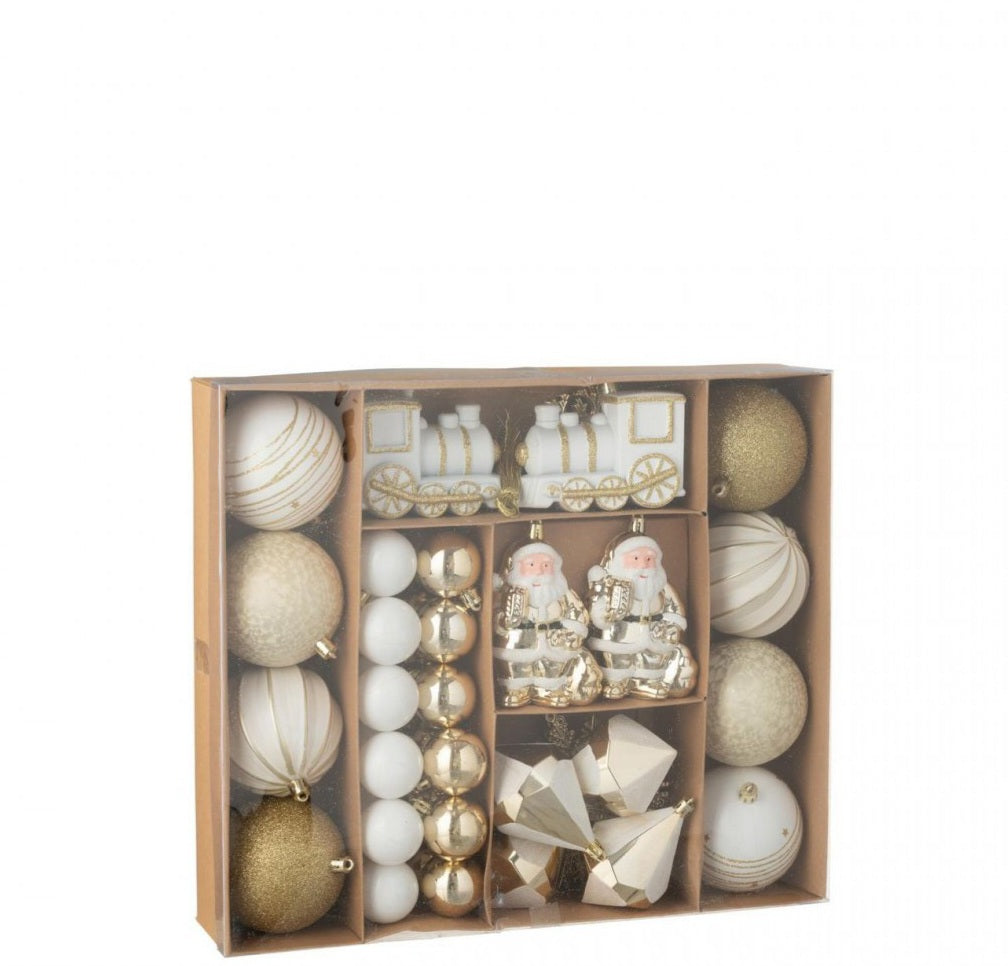 Doos Van 55 Kerstbal Plastiek Goudkleurig/Wit J-Line