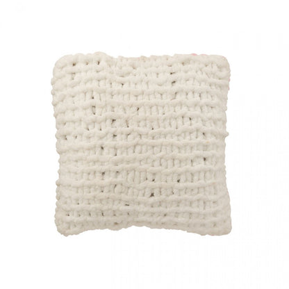 Kussen Gebreeën Polyester Roze/Wit J-Line