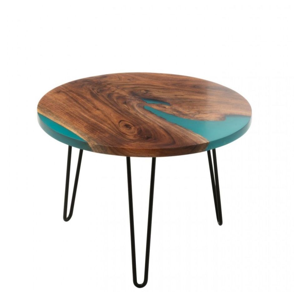 Ronde Bijzettafel Ø54cm Acaciahout Naturel/Blauw J-Line