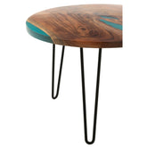 Ronde Bijzettafel Ø54cm Acaciahout Naturel/Blauw J-Line