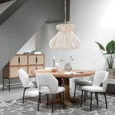 Ronde teakhouten eettafel met kruisvoet vooraanzicht DTP Home