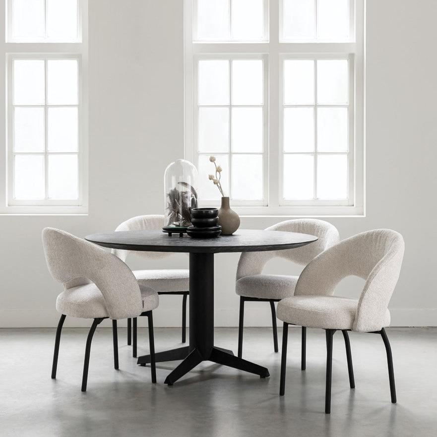 Zwarte ronde Mortex eettafel met kruispoot vooraanzicht