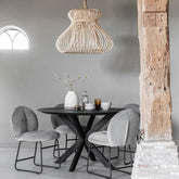 Zwarte ronde eettafel 150cm gerecycled teakhout vooraanzicht