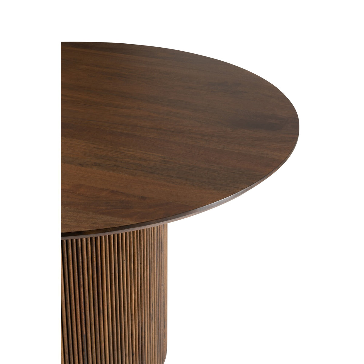 Ronde eettafel Vincent van J-Line, detail van het bruine mangohouten blad met houtnerf