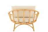 Ronde Loungestoel + Kussen Rotan/Textiel Naturel/Wit J-Line - Loungestoel - J-Line - livinglovely.nl
