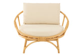 Ronde Loungestoel + Kussen Rotan/Textiel Naturel/Wit J-Line - Loungestoel - J-Line - livinglovely.nl