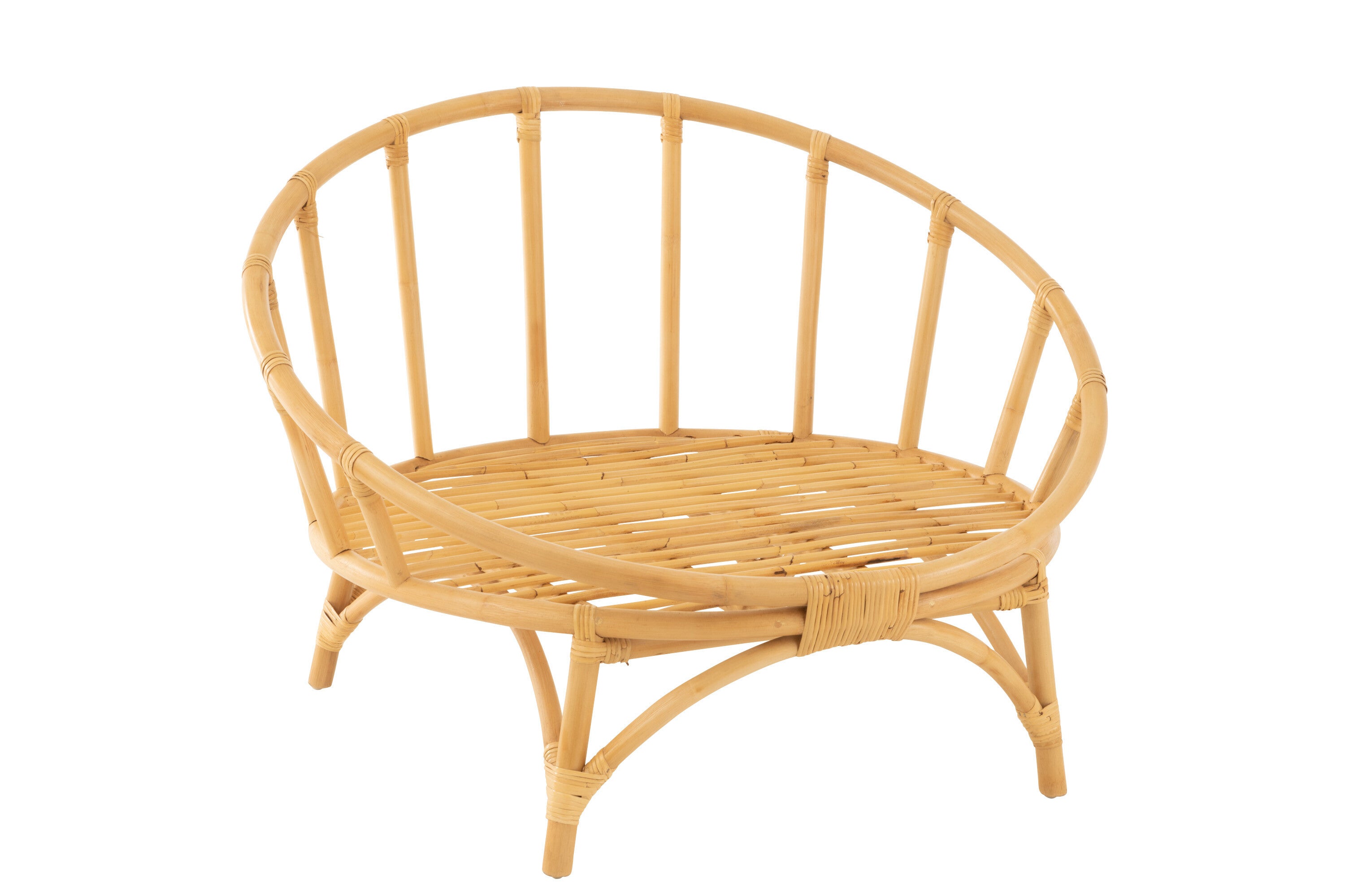 Ronde Loungestoel + Kussen Rotan/Textiel Naturel/Wit J-Line - Loungestoel - J-Line - livinglovely.nl