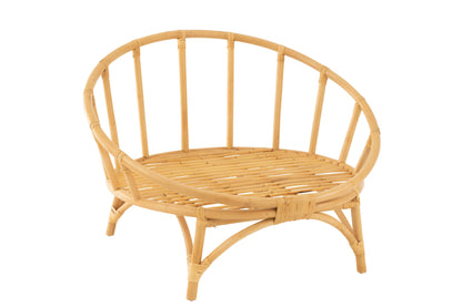 Ronde Loungestoel + Kussen Rotan/Textiel Naturel/Wit J-Line - Loungestoel - J-Line - livinglovely.nl