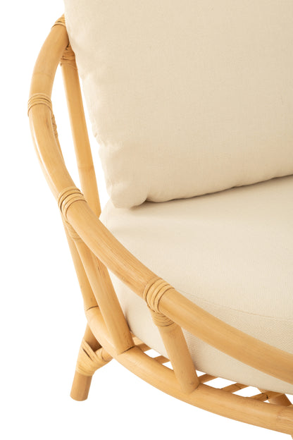 Ronde Loungestoel + Kussen Rotan/Textiel Naturel/Wit J-Line - Loungestoel - J-Line - livinglovely.nl