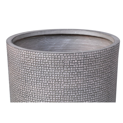 Rylon Brown GRC Pattern Pot Round Low Set Of 5 van PTMD, detail van het reliëfpatroon op witte achtergrond