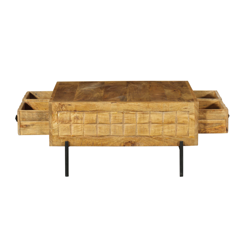 Mangohouten salontafel Brandy van Starfurn op zwart metalen poten