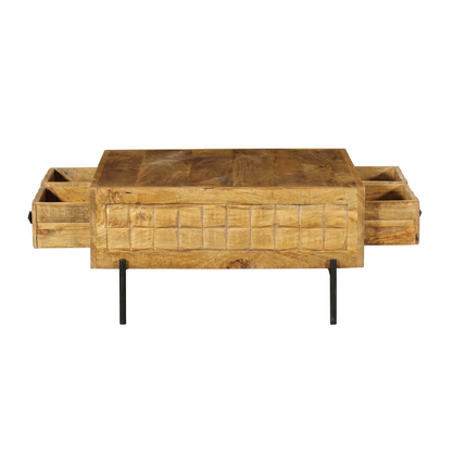 Mangohouten salontafel Brandy van Starfurn op zwart metalen poten