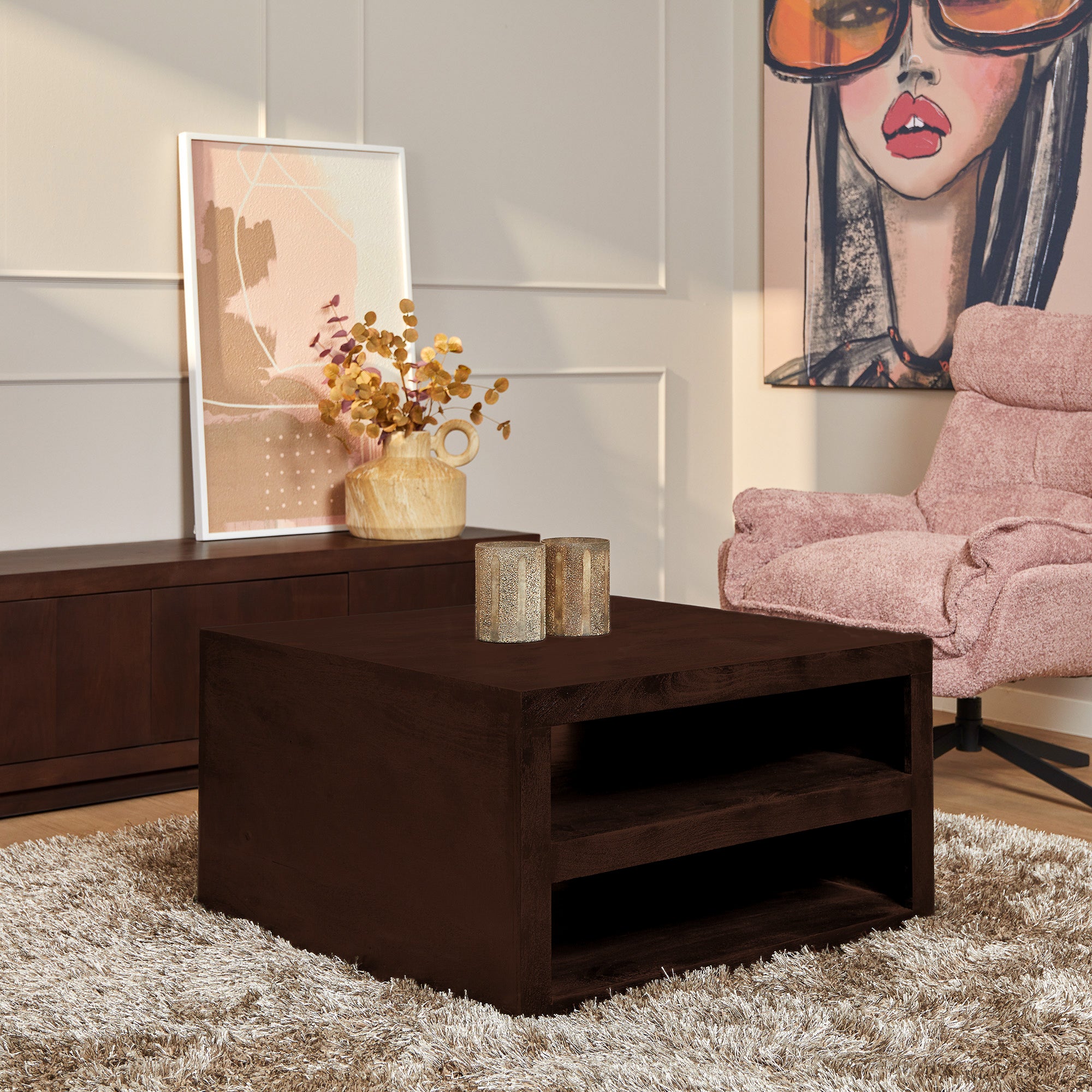 Salontafel Brussel Bruin van Starfurn, 45 cm hoog met stevige houten poten
