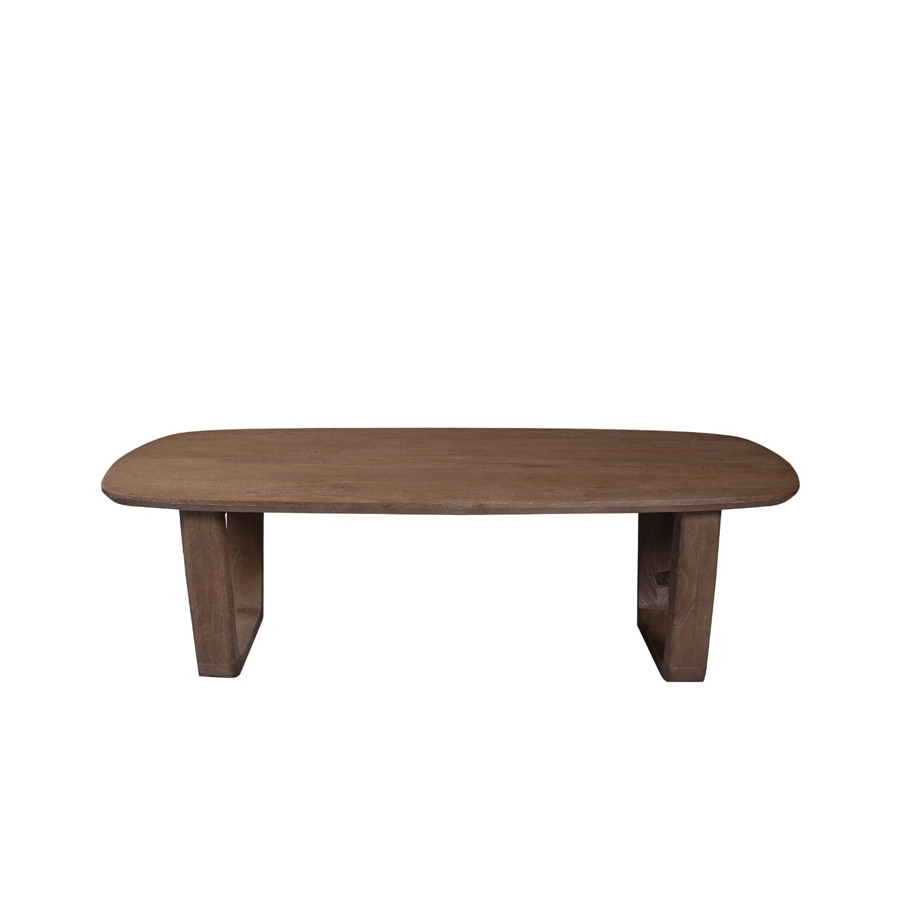 Vooraanzicht van de Cortez salontafel met blad van 130 cm in Malta finish
