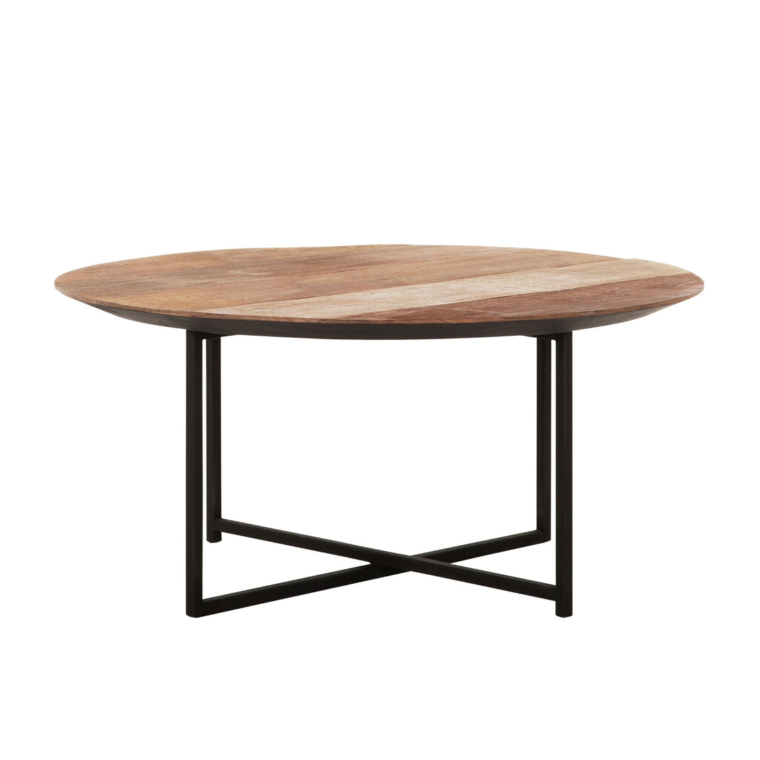 Salontafel Cosmo Rond van DTP Home, rond blad van gerecycled teakhout op zwart metalen frame