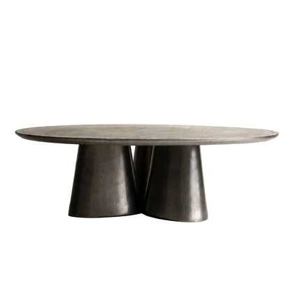 Salontafel Fluxa Aluminium Houtskool van Pomax, sculpturale ronde tafel in houtskool met organische poot