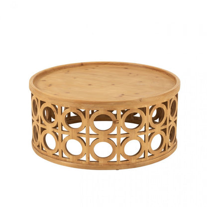 Salontafel Gekerfd Sparhout/Mdf Naturel - Salontafel - J-Line - livinglovely.nl