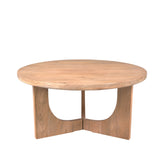Salontafel Guus Mangohout Naturel 80cm van Starfurn in een woonkamer voor een bank