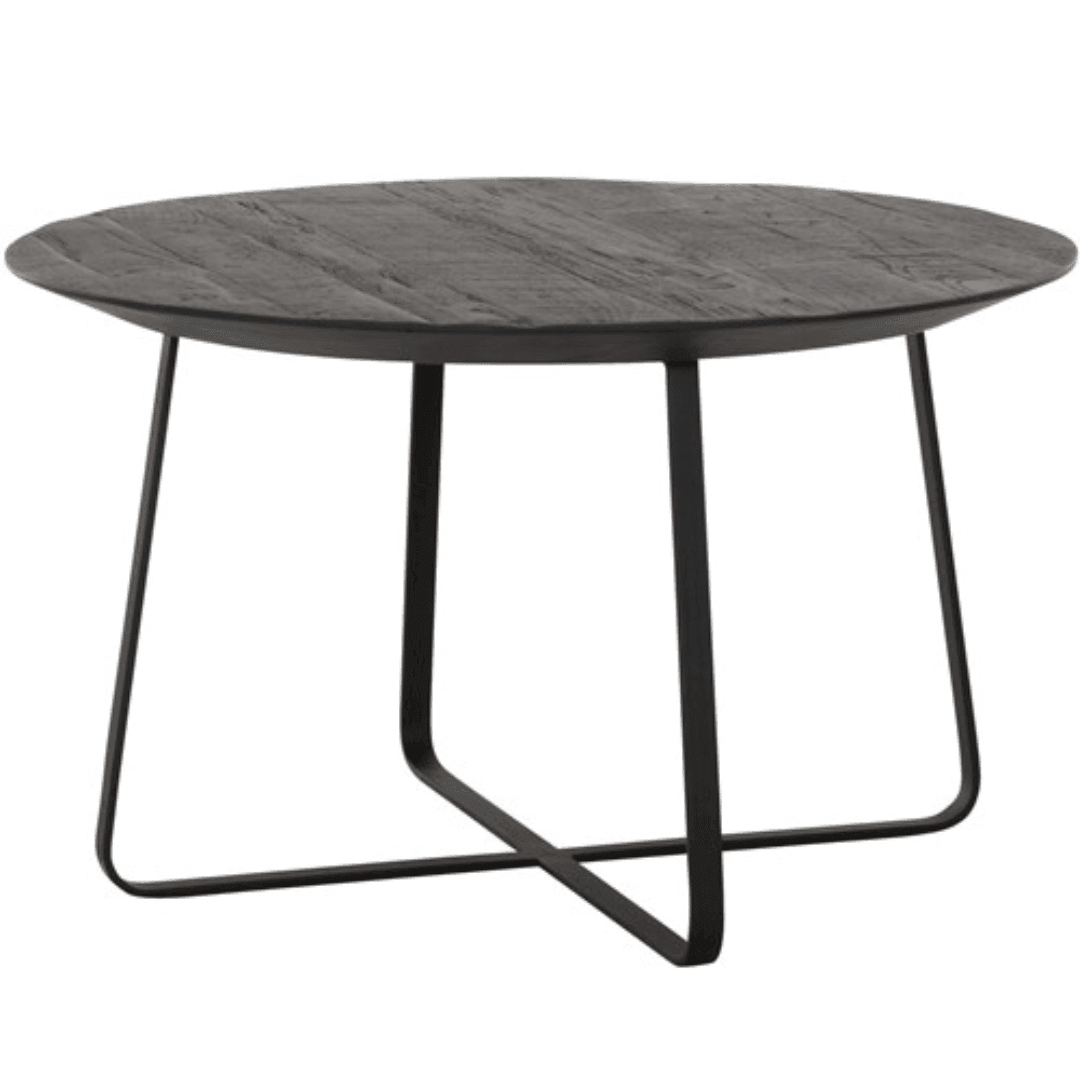 Neptunes salontafel zwart verjongd teakhouten blad detail