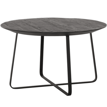Neptunes salontafel zwart verjongd teakhouten blad detail