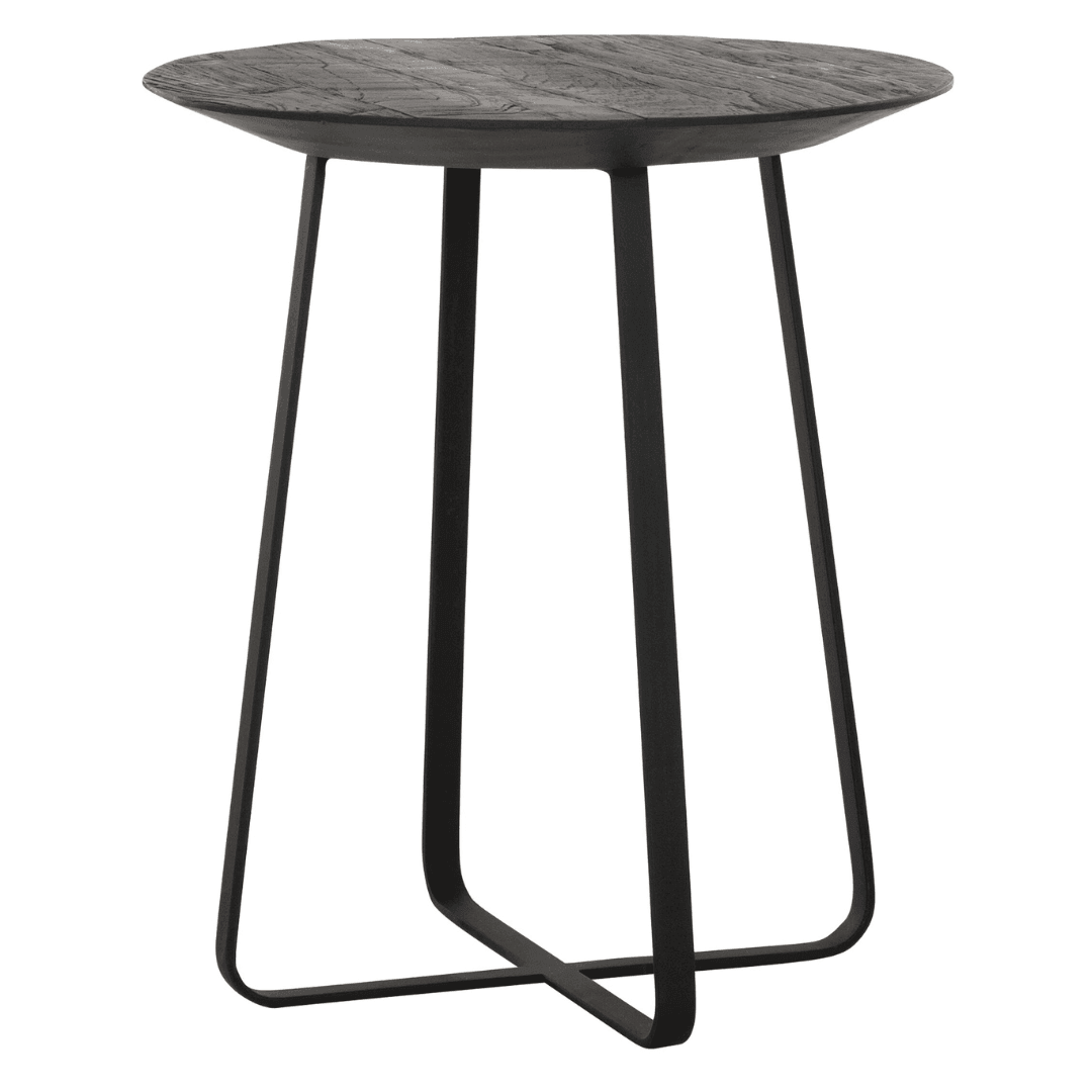 Neptunes salontafel zwart verjongd teakhouten blad detail