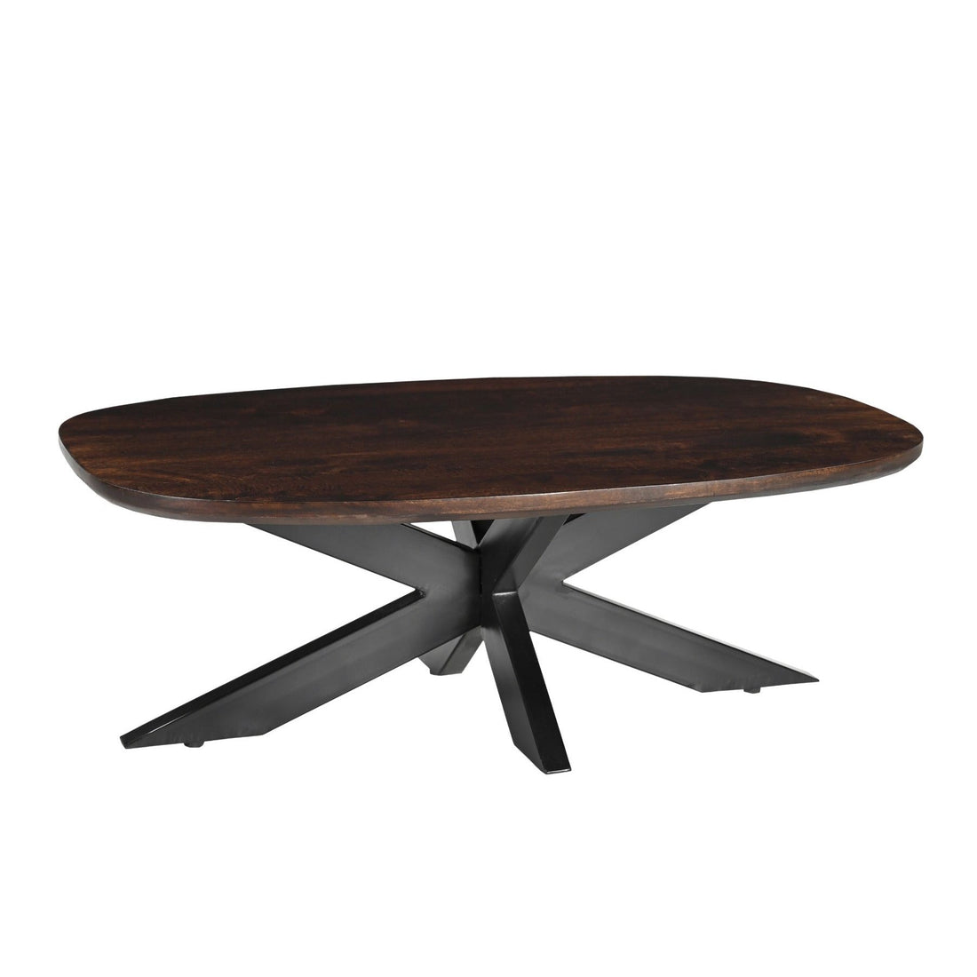 Salontafel Jesper Chestnut 120cm schuin vooraanzicht met zwart spinpootonderstel
